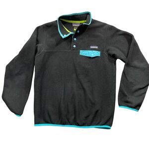 Patagonia Small Women's Synchilla Black Teal Trim 100% Polyester 1/4 Snap